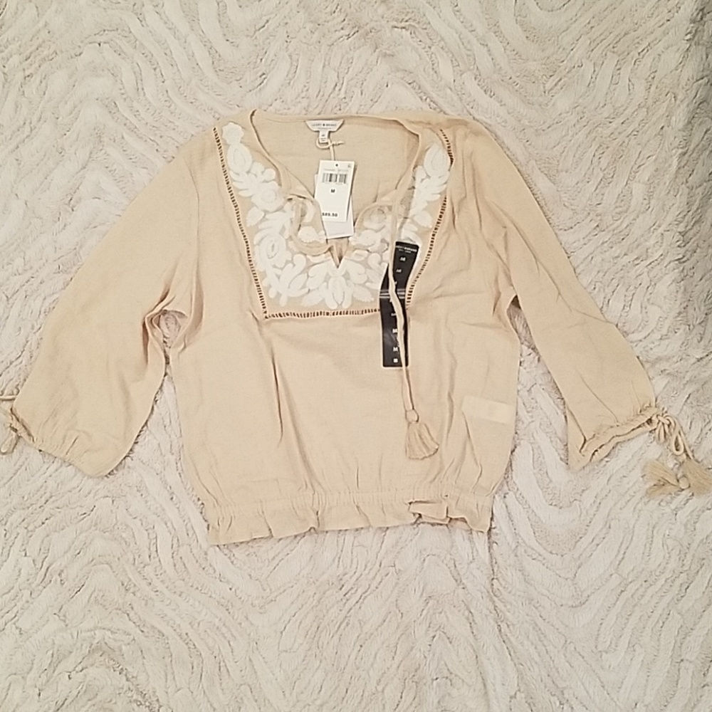 NWT LUCKY embroidered cotton tassel shirt